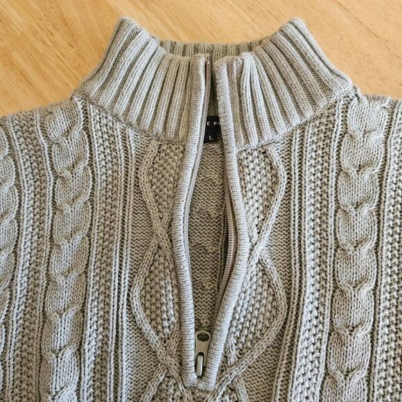 Jeanne Pierre Cable Knit Sweater Mock Neck Quarter Zip Sage Green sz L -EUC - Picture 4 of 8